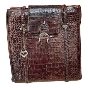 Brighton vintage women’s leather alligator print shoulder carry purse tote bag